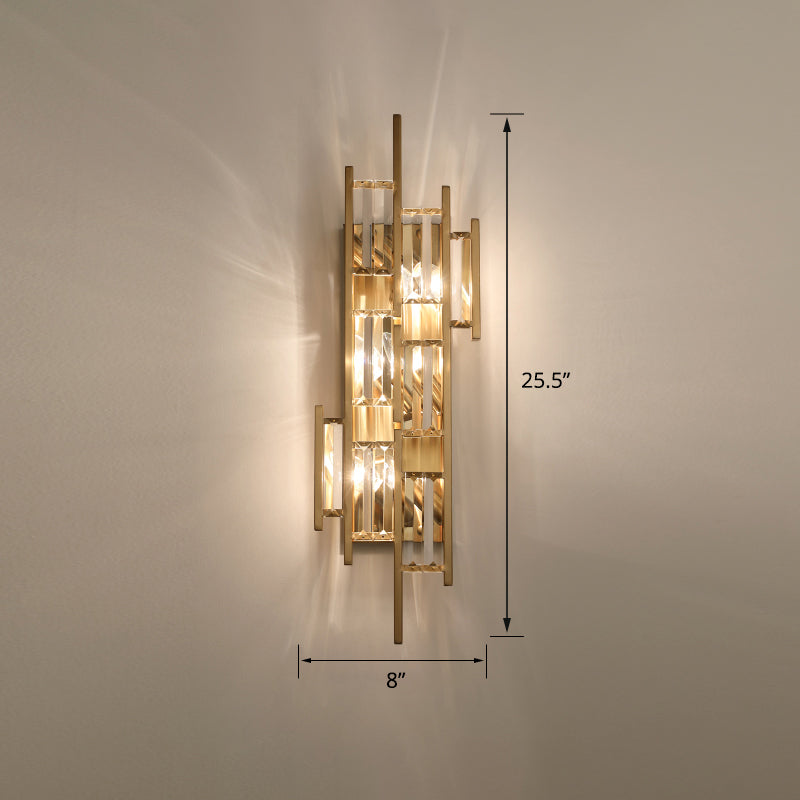 Modern Gold Quad Crystal Wall Sconce Light For Stairs / Novelty