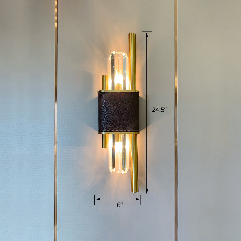 Postmodern K9 Crystal Wall Light Fixture - 2-Head Black-Brass Sconce For Living Room