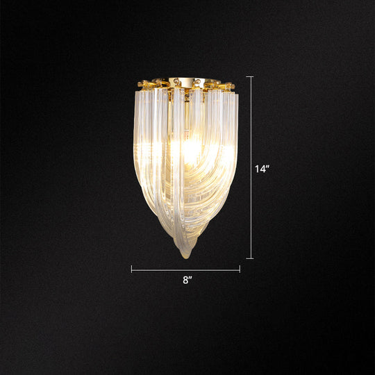 Gold Ribbon Wall Sconce With Clear Glass Head For Dining Room Mounting