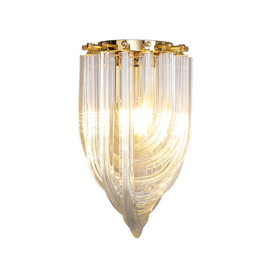Gold Ribbon Wall Sconce With Clear Glass Head For Dining Room Mounting