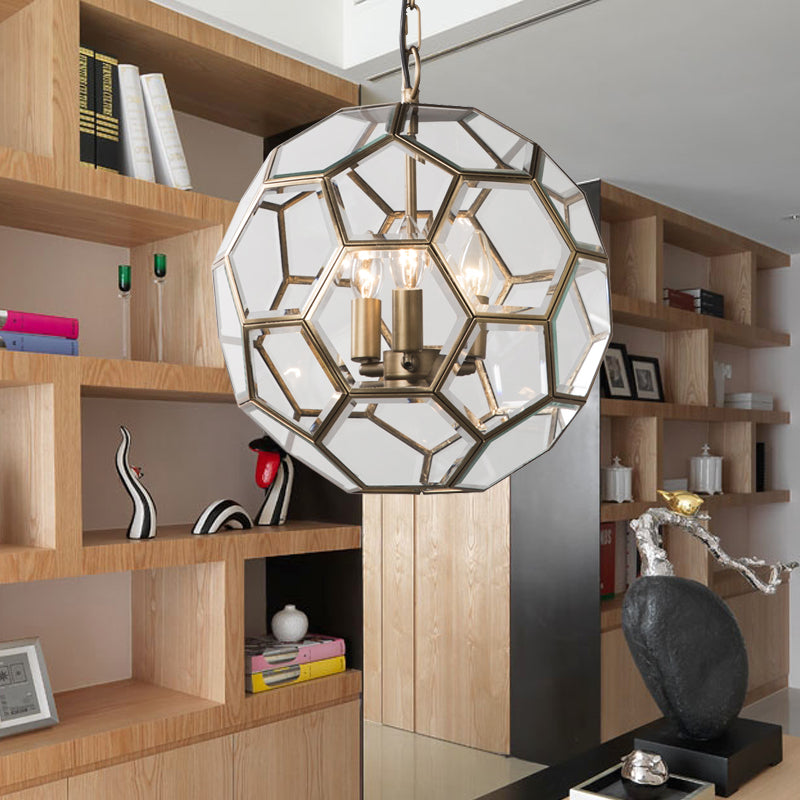 Minimalist Clear Glass Ball Chandelier - Brass Pendant Lighting For Living Room (3 Heads)
