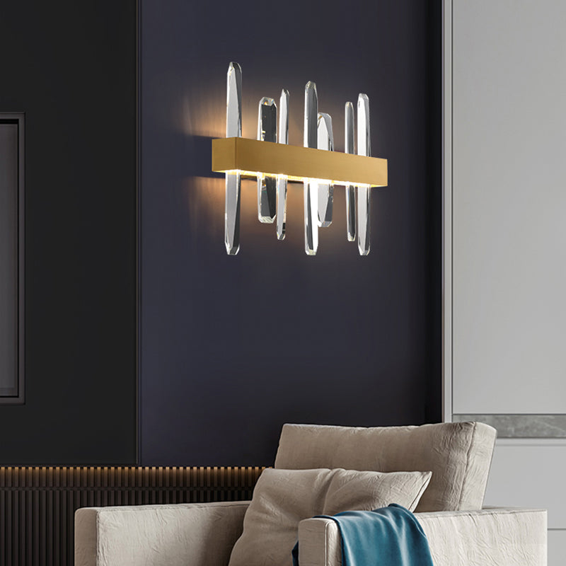 Minimalistic Crystal Led Sconce For Bedroom Wall Gold Finish Stick Shape / Square Plate