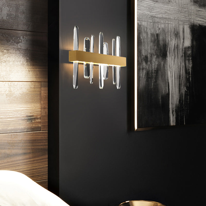 Minimalistic Crystal Led Sconce For Bedroom Wall Gold Finish Stick Shape