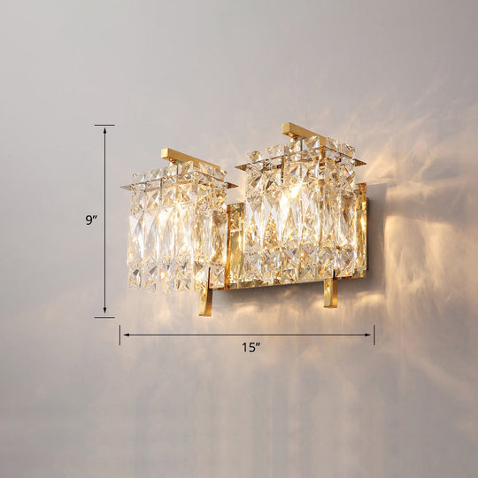 Contemporary Rectangle Wall Mount Sconce Light With Crystal Shade - Elegant Beveled Design 2 / Gold