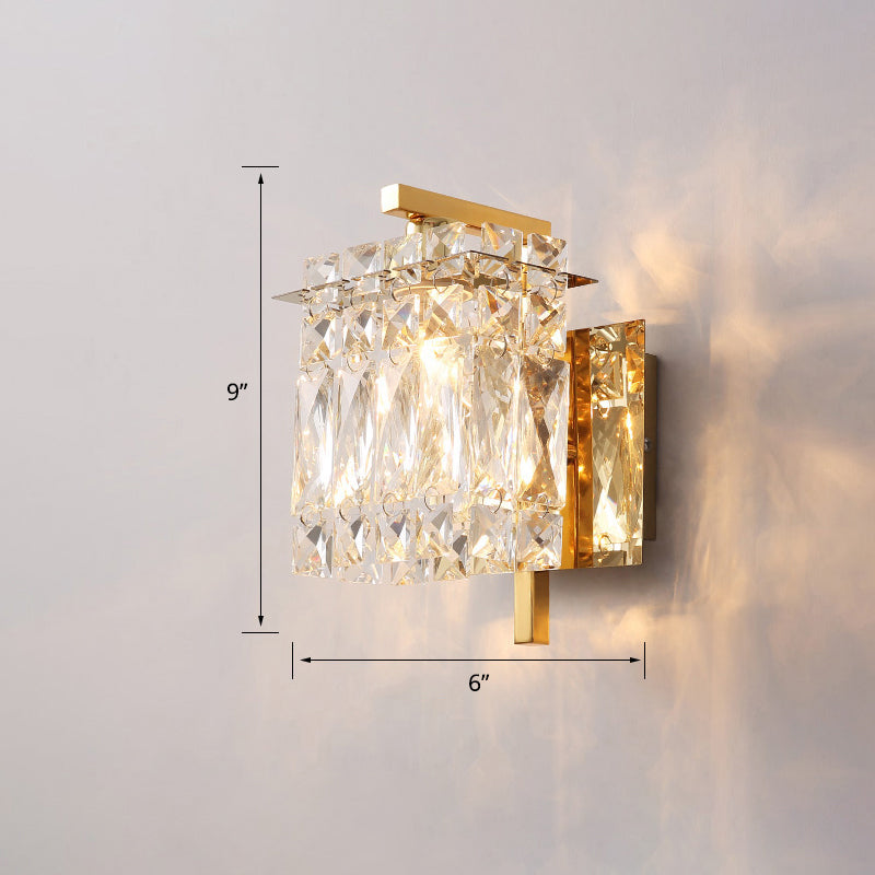 Contemporary Rectangle Wall Mount Sconce Light With Crystal Shade - Elegant Beveled Design 1 / Gold