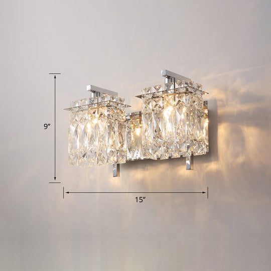 Contemporary Rectangle Wall Mount Sconce Light With Crystal Shade - Elegant Beveled Design 2 /