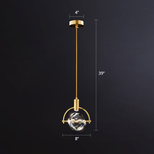 Minimalist Golden Crystal Ball LED Suspension Light for Bedroom - Beveled K9 Crystal Hanging Lamp