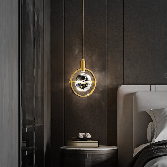 Beveled K9 Crystal Ball Led Hanging Lamp - Minimalist Golden Suspension Light For Bedrooms