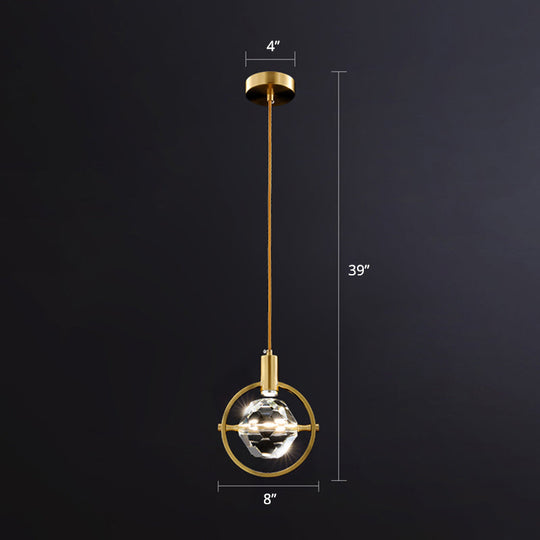 Minimalist Golden Crystal Ball LED Suspension Light for Bedroom - Beveled K9 Crystal Hanging Lamp
