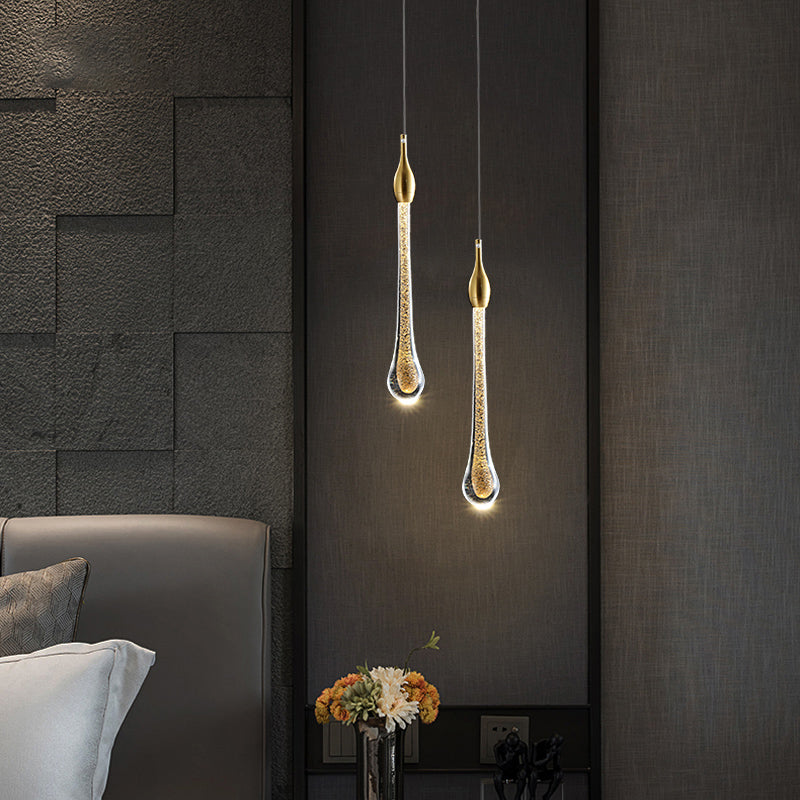 Modern Gold Crystal Droplet Pendant Light Stylish Led Ceiling Hang For Living Room