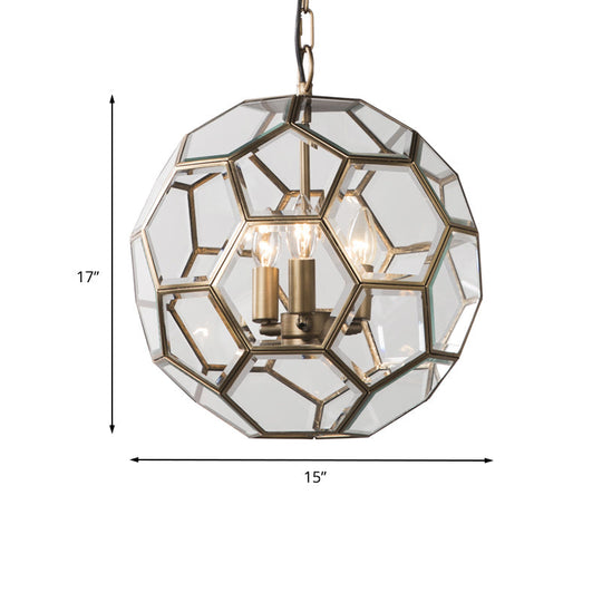 Minimalist Clear Glass Ball Chandelier - Brass Pendant Lighting For Living Room (3 Heads)