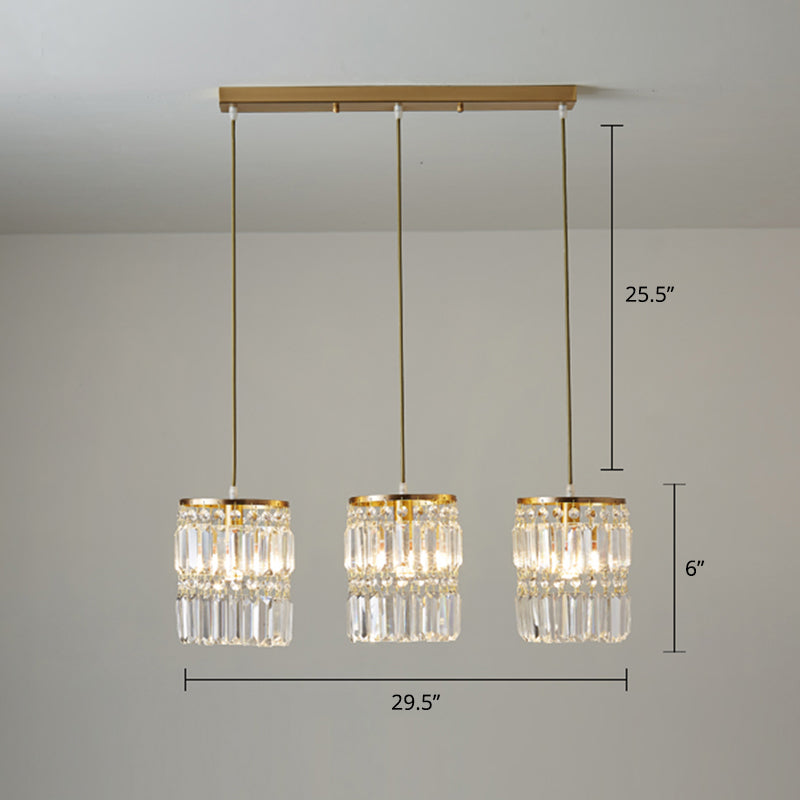 Modern Gold Pendulum Dining Room Light With Prismatic Crystal Shade / 29.5