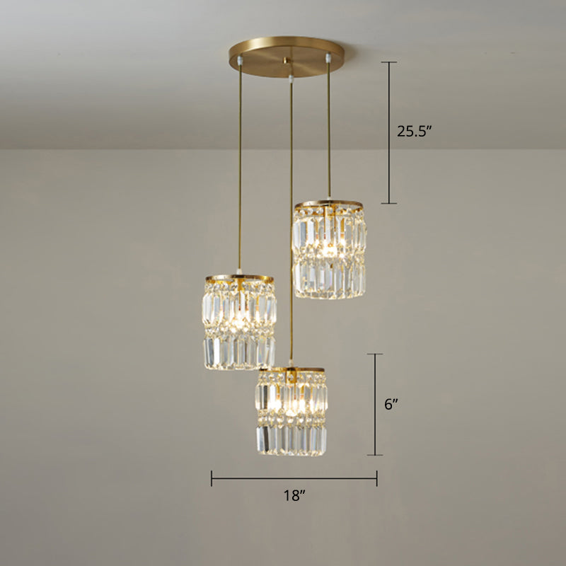 Modern Gold Pendulum Dining Room Light With Prismatic Crystal Shade / 18