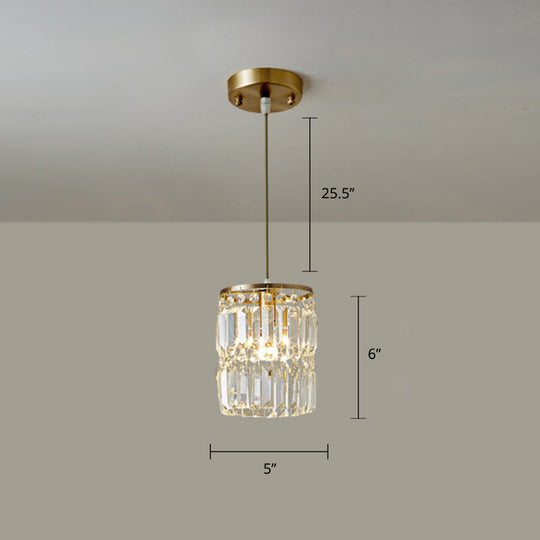 Modern Gold Drop Pendant Light with Prismatic Crystal Shade for Dining Room