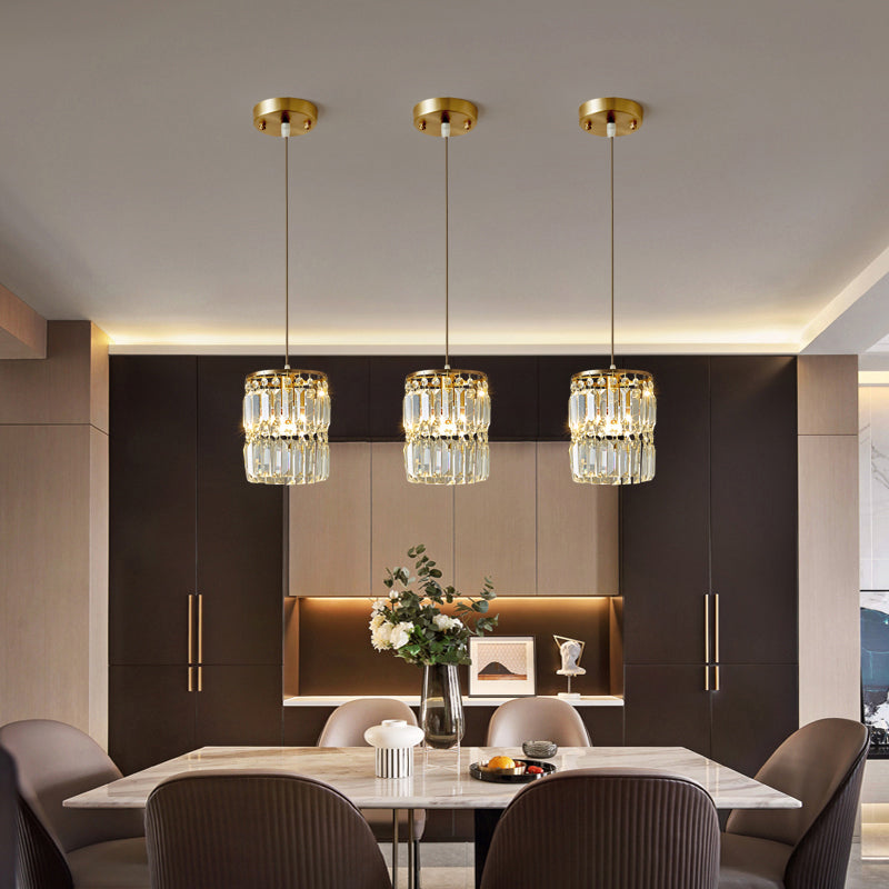 Modern Gold Drop Pendant Light with Prismatic Crystal Shade for Dining Room