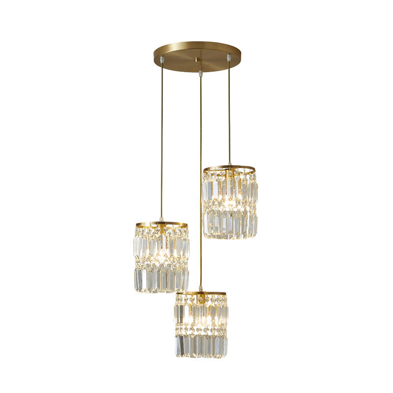 Modern Gold Pendulum Dining Room Light With Prismatic Crystal Shade