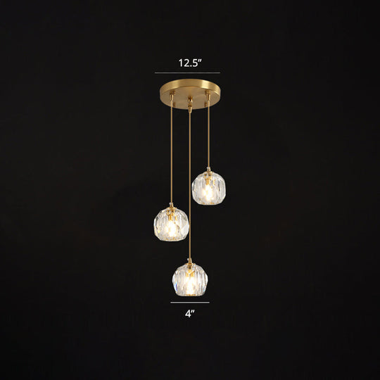 Minimalist Gold Finish Crystal Ball Pendant Light - Ideal For Restaurants / 12
