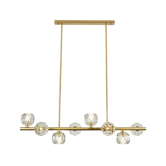 Modern Gold Pendant Light With Crystal Dome Shade - Ideal For Restaurants Or Over Kitchen Islands