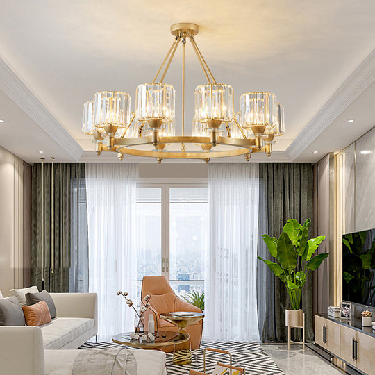 Modern Crystal Cylindrical Ceiling Pendant Light For Living Room - Chandelier Fixture