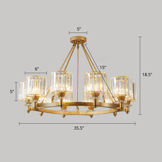 Modern Crystal Cylindrical Ceiling Pendant Light For Living Room - Chandelier Fixture 10 / Gold