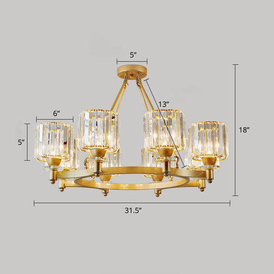 Modern Crystal Cylindrical Ceiling Pendant Light For Living Room - Chandelier Fixture 8 / Gold