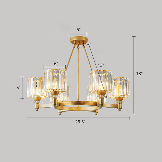 Modern Crystal Cylindrical Ceiling Pendant Light For Living Room - Chandelier Fixture 6 / Gold