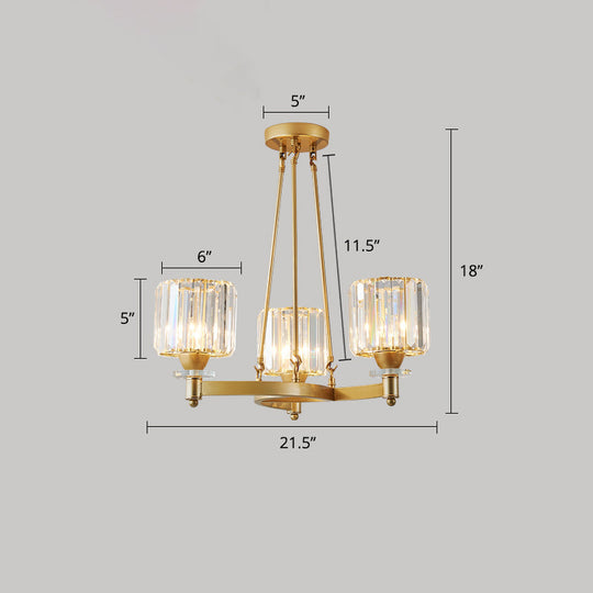Modern Crystal Cylindrical Ceiling Pendant Light For Living Room - Chandelier Fixture 3 / Gold