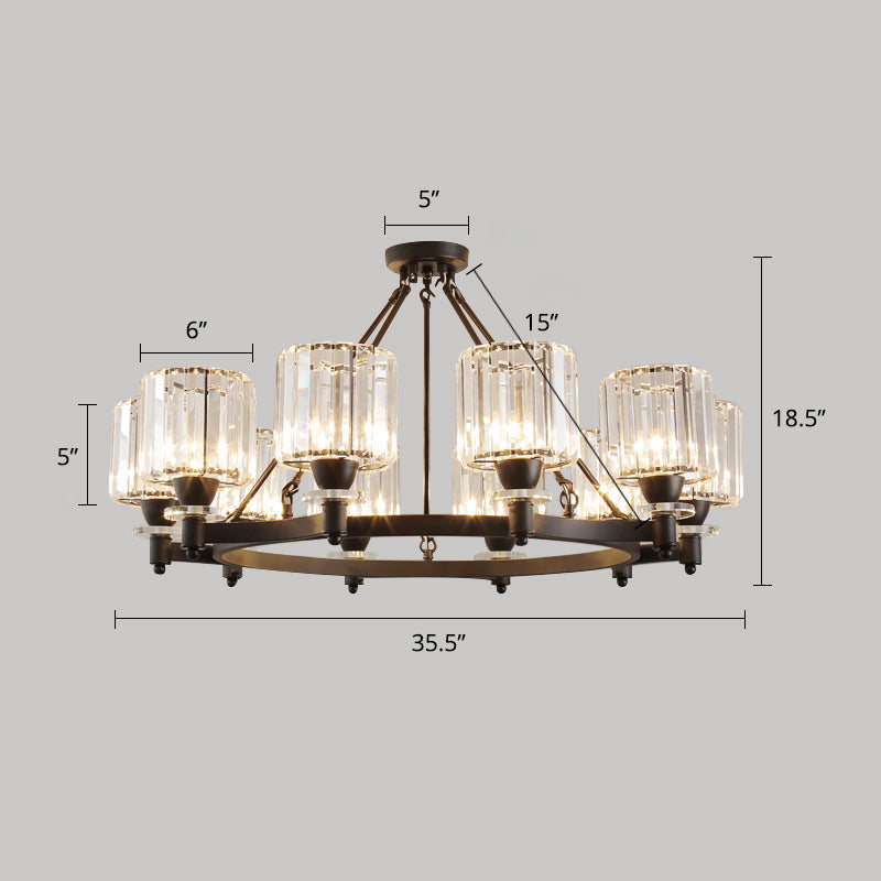 Modern Crystal Cylindrical Ceiling Pendant Light For Living Room - Chandelier Fixture 10 / Black