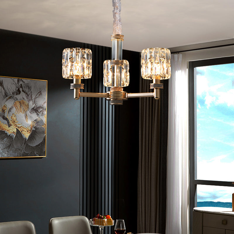 Minimalistic Gold Crystal Cylinder Chandelier For Dining Room Ceiling 3 /