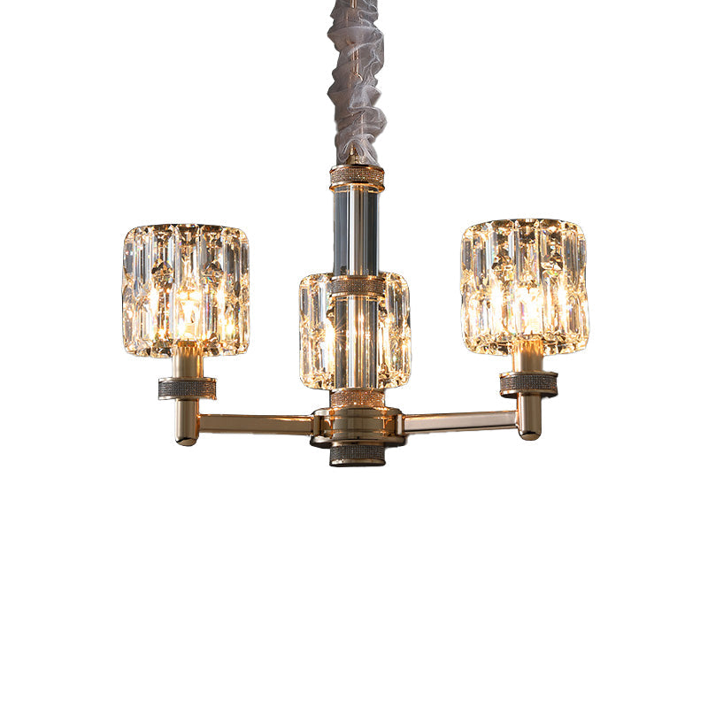 Minimalistic Gold Crystal Cylinder Chandelier For Dining Room Ceiling