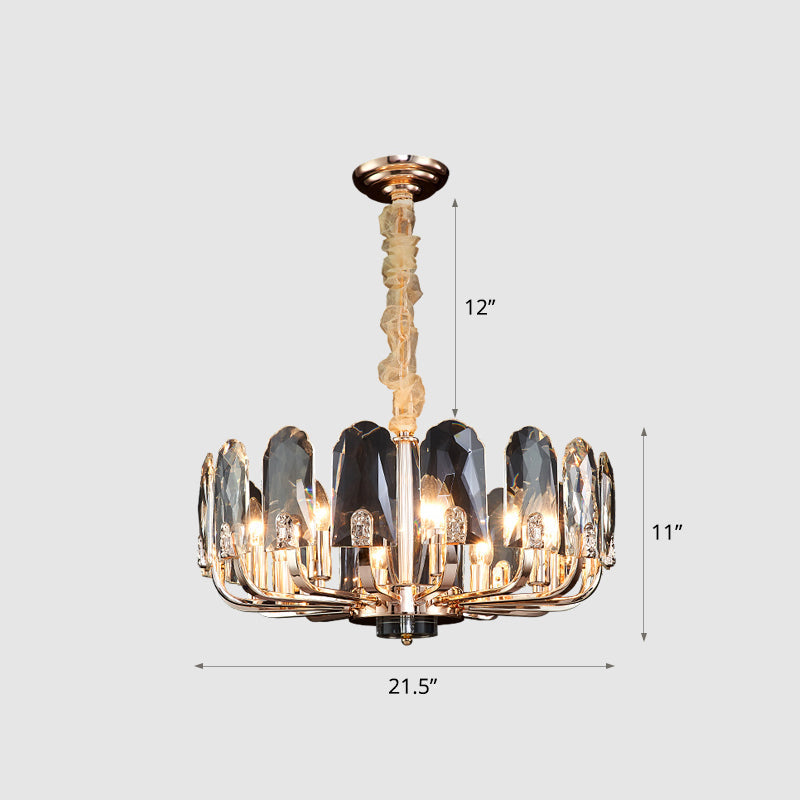 Gold Finish Round Pendant Light With Crystal Panels - Modern Chandelier For Living Room 8 /