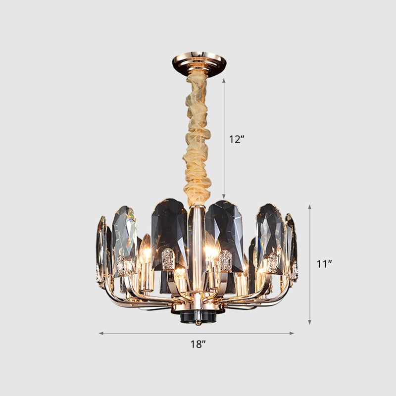 Gold Finish Round Pendant Light With Crystal Panels - Modern Chandelier For Living Room 6 /