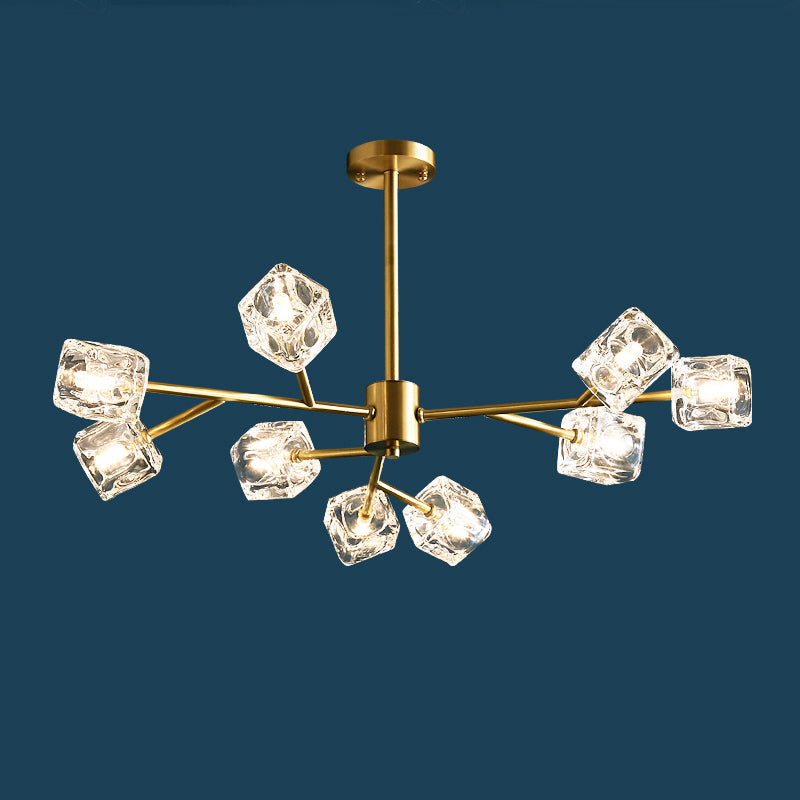Minimalist Crystal Cube Pendant Chandelier With Gold Finish And Branch Design 9 /