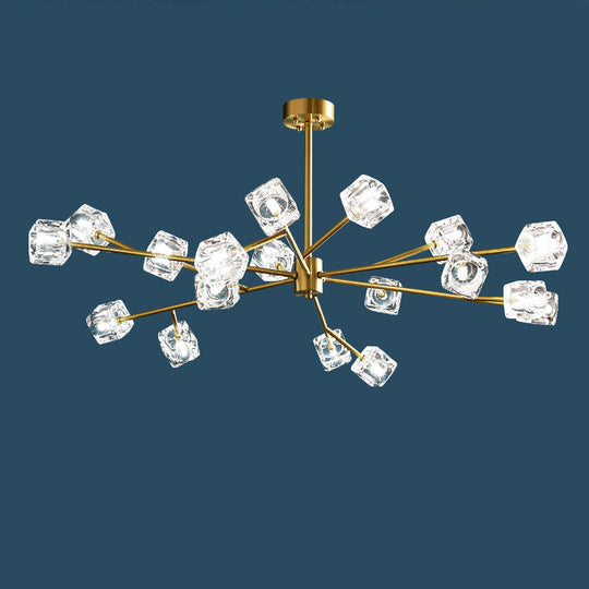 Minimalist Crystal Cube Pendant Chandelier With Gold Finish And Branch Design 18 /