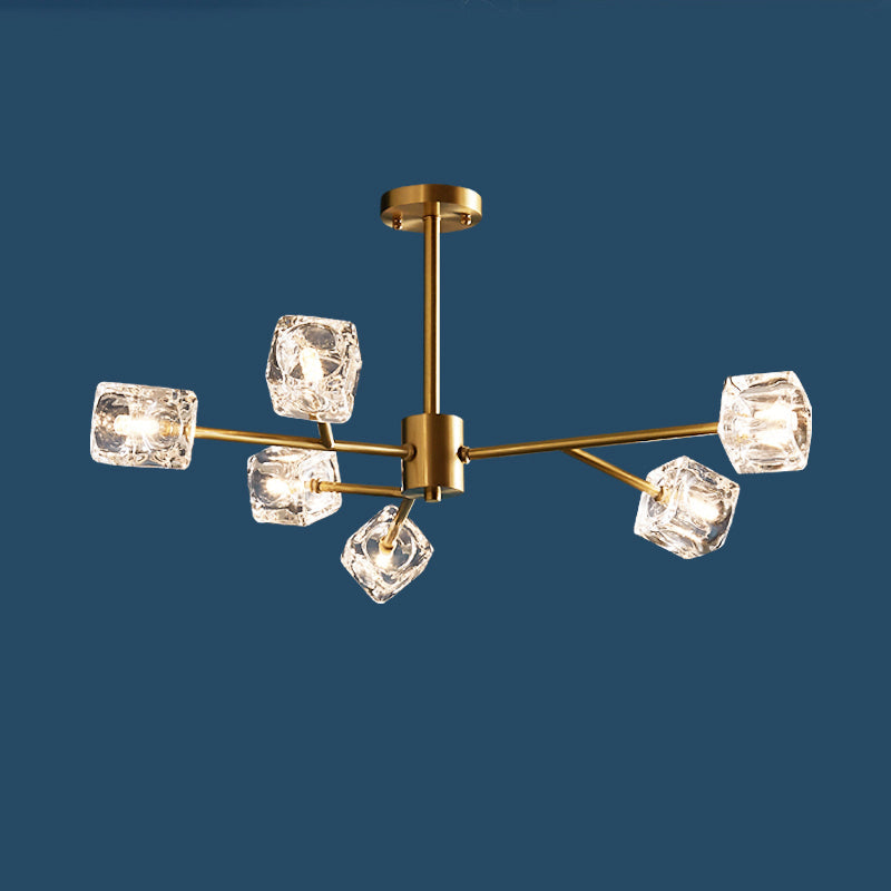 Minimalist Crystal Cube Pendant Chandelier With Gold Finish And Branch Design 6 /