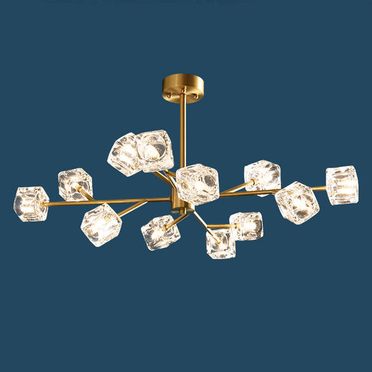 Minimalist Crystal Cube Pendant Chandelier With Gold Finish And Branch Design 12 /