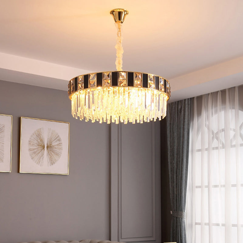 Contemporary Geometric Crystal Chandelier In Gold For Living Room Lighting