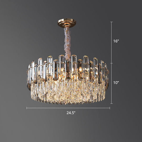 Modern Clear Crystal Drum Pendant Chandelier For Dining Room Lighting / 24.5