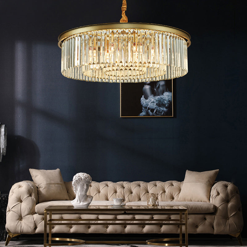 Minimalist Crystal Chandelier Lamp With Gold Finish - Perfect For Restaurants / 31.5