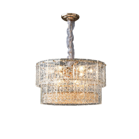 Modern 2-Tier Clear Glass Chandelier Pendant Light With Octagonal Crystal Beads