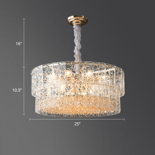 Modern 2-Tier Clear Glass Chandelier Pendant Light With Octagonal Crystal Beads / 25