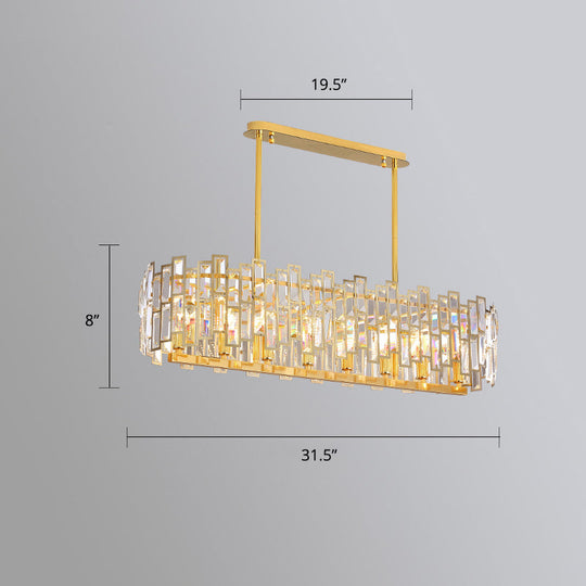 Gold Crystal Tri-Sided Rods Drum Pendant Lamp - Modern Bedroom Chandelier / 31.5