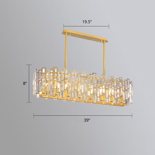 Gold Crystal Tri-Sided Rods Drum Pendant Lamp - Modern Bedroom Chandelier / 39