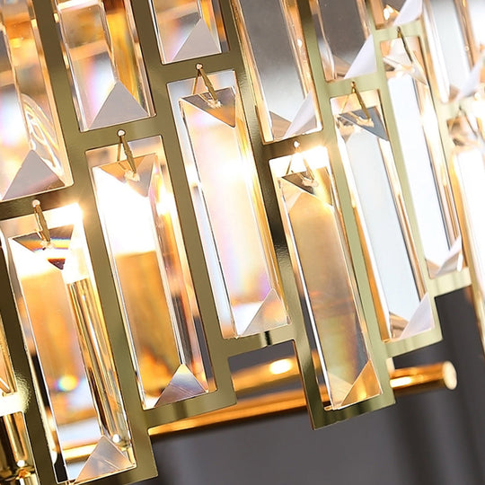 Gold Crystal Tri-Sided Rods Drum Pendant Lamp - Modern Bedroom Chandelier