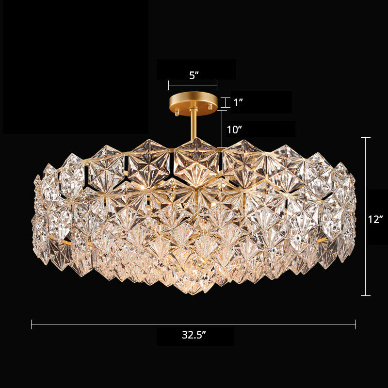 Minimalistic Gold Crystal Hexagons Chandelier Pendant Light For Living Room / 32.5