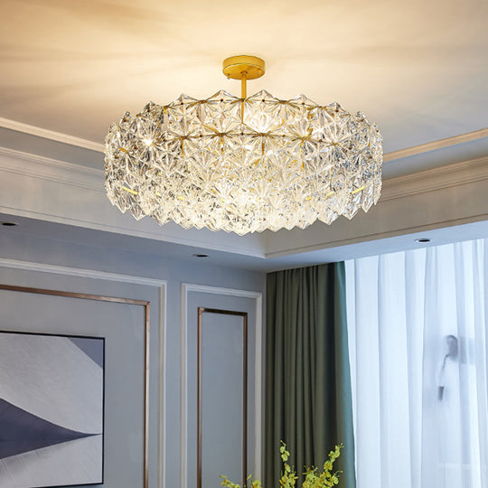 Minimalistic Gold Pendant Ceiling Light with Crystal Hexagons for Living Room
