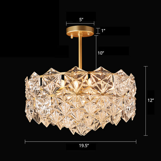 Minimalistic Gold Crystal Hexagons Chandelier Pendant Light For Living Room / 19.5