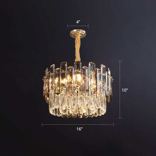 Modern Round Crystal Clear Chandelier - Hanging Light Fixture For Dining Room / 16