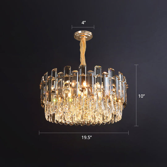 Modern Round Crystal Clear Chandelier - Hanging Light Fixture For Dining Room / 19.5
