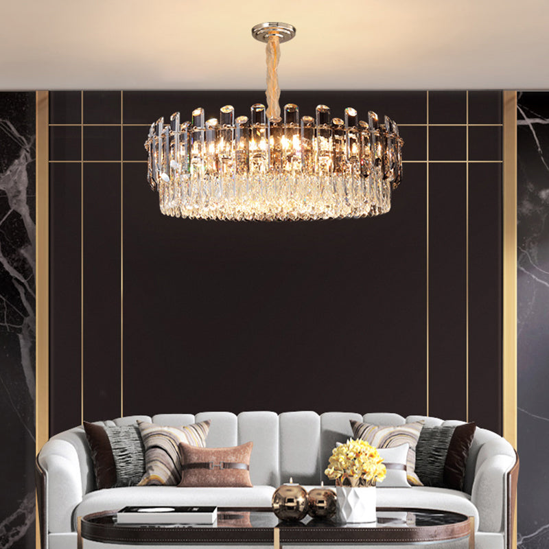Modern Crystal Clear Chandelier for Dining Room - Round Hanging Light Fixture